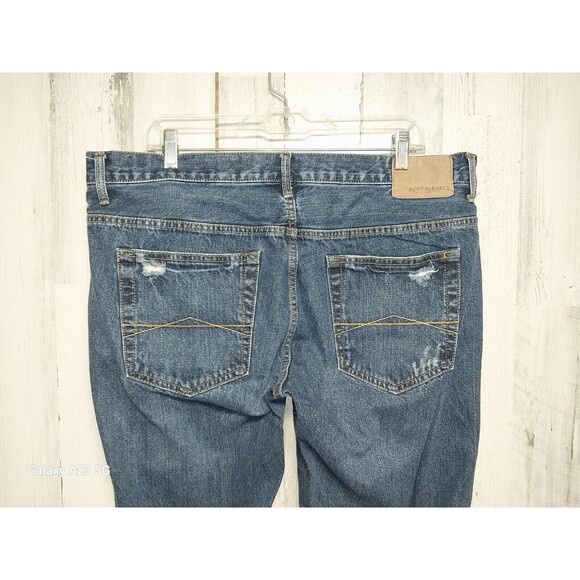 Aeropostale Jeans Men's 36x30 Blue Dark Wash Straight Leg Jeans (38x28) Hemmed - Picture 5 of 7